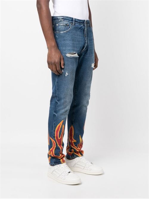 Straight leg jeans with flame print PALM ANGELS | PMYA012F22DEN0074525